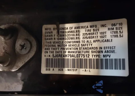 2010 Honda Cr-V Ex-L z USA, uszkodzony, nr VIN 5J6RE4H79AL077512